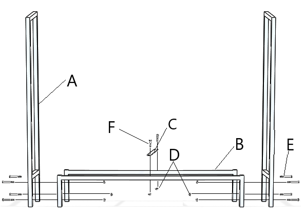 Diagram of a door system with labeled parts on a white background