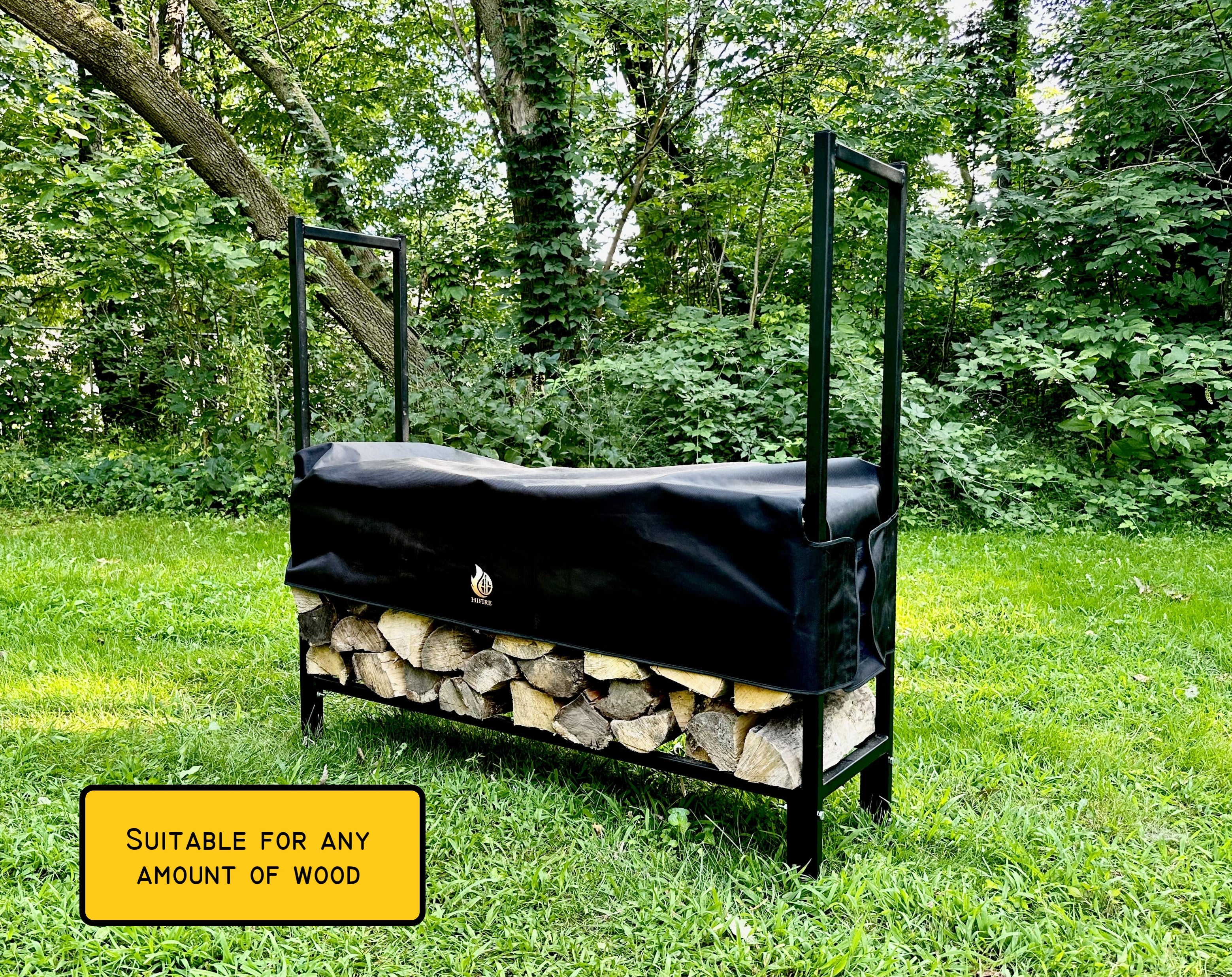 Firewood rack with adjustable cover log wood storage shelf